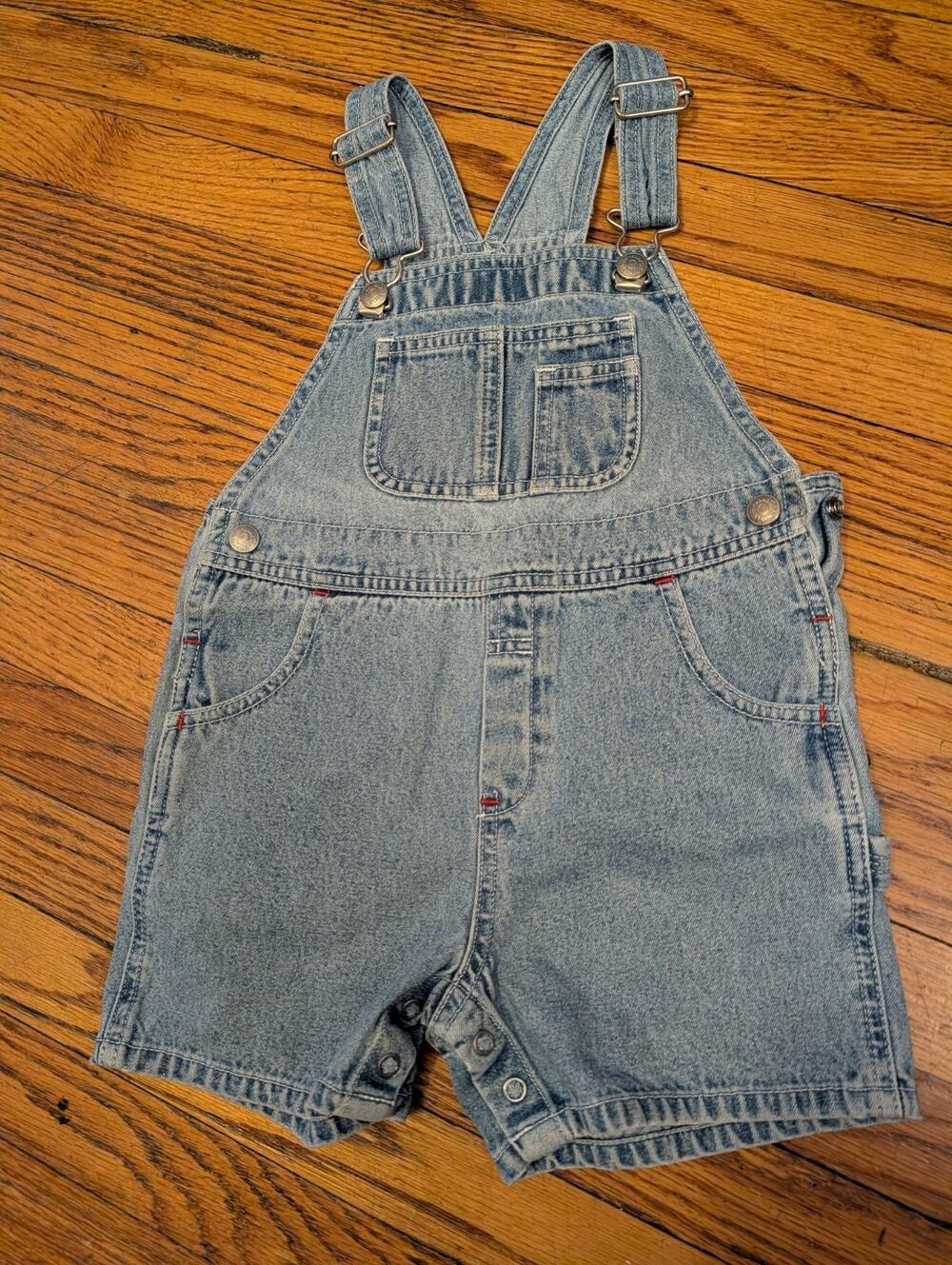 Vintage GAP Denim Red Stitch Shortalls Overalls Infant Boys Jumper 24M Girls